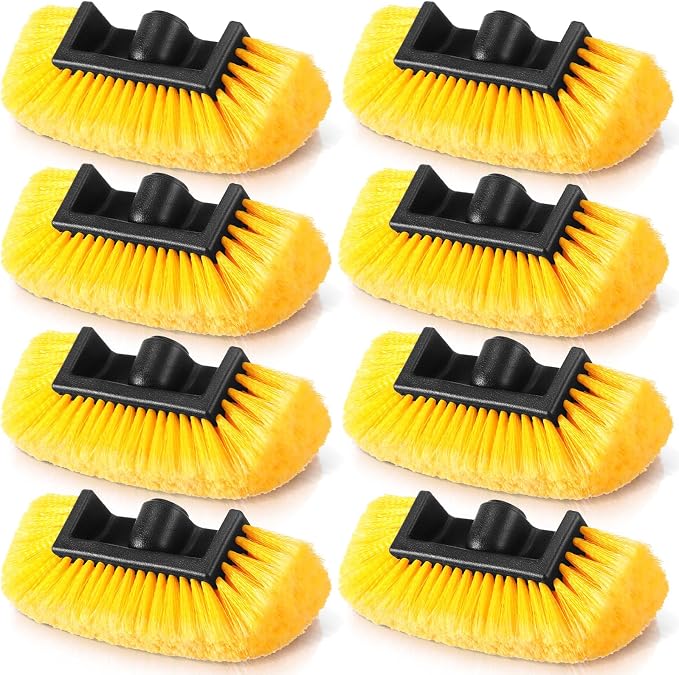 Vesici 8 Pcs Car Wash Brush Head with Soft Detailing Bristle Flow Thru Car Cleaning Brush Exterior Cars Wash Equipment for Auto Truck RV Boat Camper Washing, 10 Inch (Yellow)