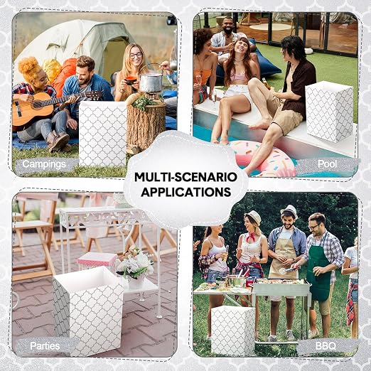 Domensi 4 Pcs 13 Gallon Disposable Trash Cans for Parties Gray White Grid | Foldable Cardboard Trash Cans, 15.75 x 11.81 x 9.84, Collapsible Garbage & Recycling Bins for Wedding, Events