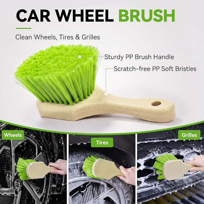 Ordenado 62" Car Wash Brush with Long Handle, 6Pcs Car Wash Kit Exterior | Scratch-Free Car Cleaning Kit with Chenille Microfiber Mop Mitt, Windshield Squeegee, Duster, Towel, Wheel Brush for RV Truck