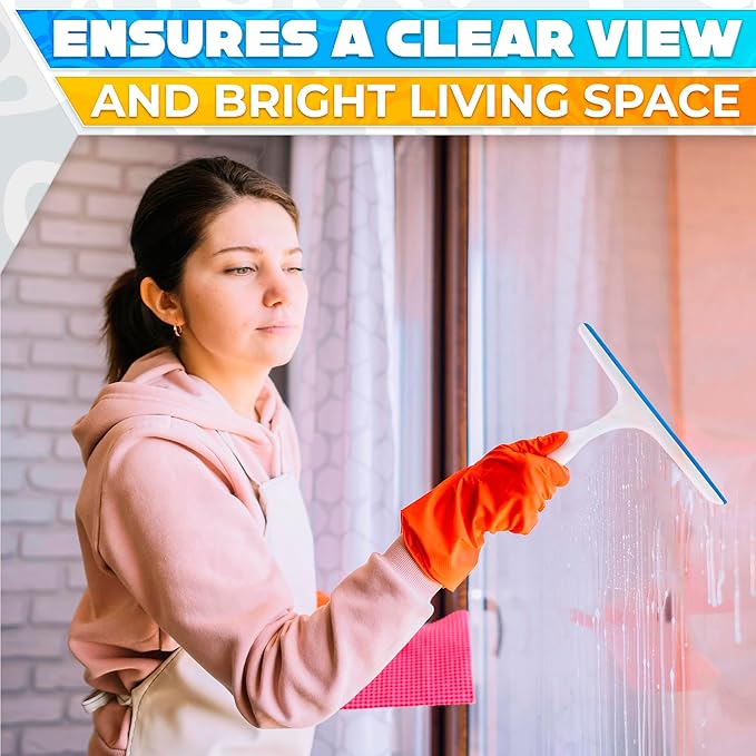 4 Pcs Hand Squeegee for Shower Glass, 9.45 in Silicone Blade | Small Squeegee for Window Cleaning; Streak-Free; Durable Plastic Grip; Hanging Hook; for Mirror, Tile & Glass Doors