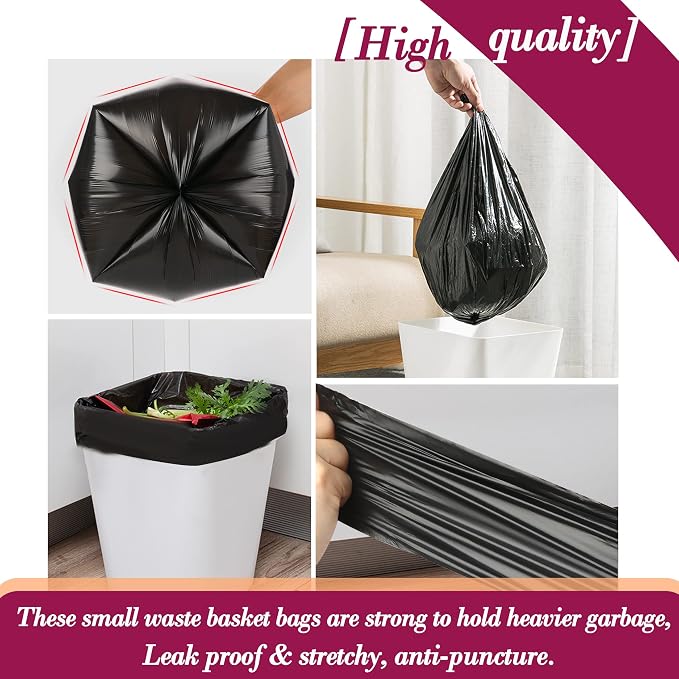 4 Gallon 180pcs Small Black Trash Bags Strong Garbage Bags,Bathroom Trash Can Bin Liners, Plastic Bags for Bedroom, Waste Basket Liner, Fit 12-15 Liter, 3.5,4,4.5 Gal(4G-Black)