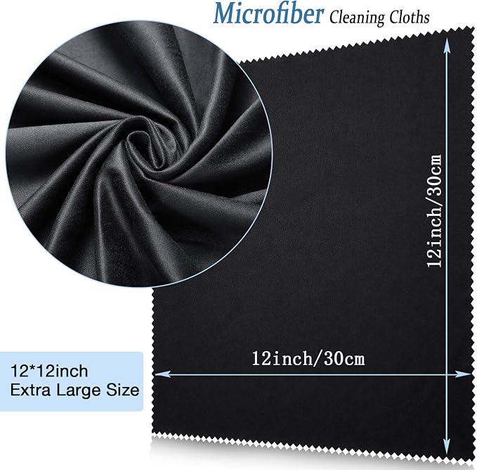 Frienda 12 Pack Microfiber Cleaning Cloth,Black | 12x12 Inch Large for Eyeglasses Screen Lens, Reusable Washable, Streak-free Lint-free, Cameras Phones Tablets Monitors