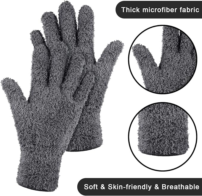 Patelai 3 Pairs Microfiber Dusting Gloves for Plants Leaf, Small | Orange, Brown, Dark Gray,Plant Cleaning Gloves, Reusable Washable Gloves,House Furniture Blinds Dusting