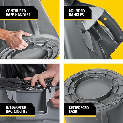 Rubbermaid Commercial Products BRUTE Heavy-Duty Round Vented Trash Can/Container without Lid, 55-Gallon, Black, for Landscapers/Construction Sites/Restaurants/Back of House/Offices/Warehouses