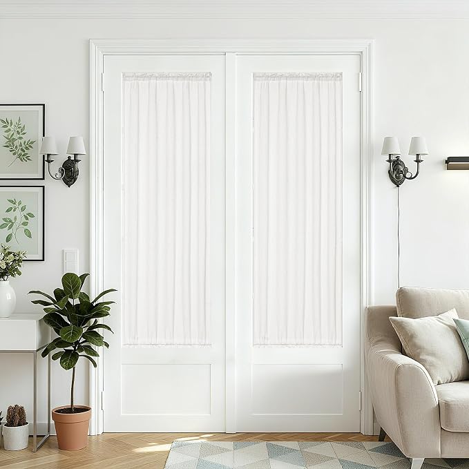 25 x 68 Inch Sheer Door Curtains 2 Panel Ivory White Linen Textured | Side Door Window Drapes, Boho, Light Filtering Privacy Curtain, for Doorways Patio, with Dual Rod Pocket, and Tie Back