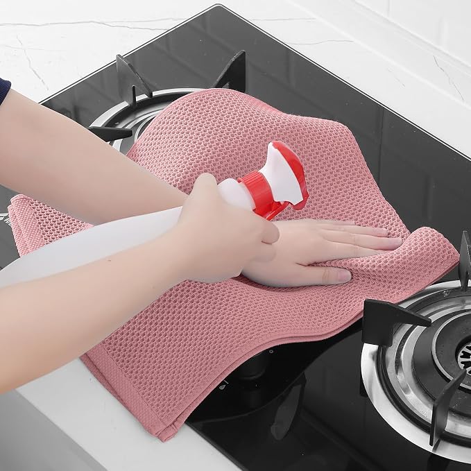 Homaxy 100% Cotton Waffle Weave Kitchen Dish Towels 8-Pack, Dried Rose | 13 x 28 Inches, Ultra Soft Absorbent Dish Towels, Quick Drying Cleaning Towels