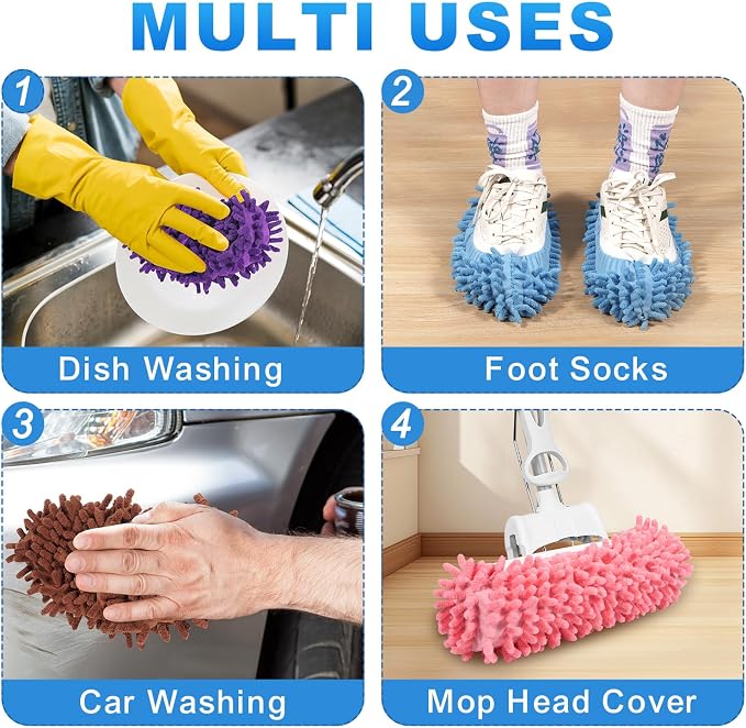 Mop Slippers Shoes, 5 Pairs (10 Pieces) Microfiber Shoe Covers | Floor Cleaning Tools Shoe Cover, Soft Machine Washable Reusable Microfiber Foot Socks for House Kitchen Office