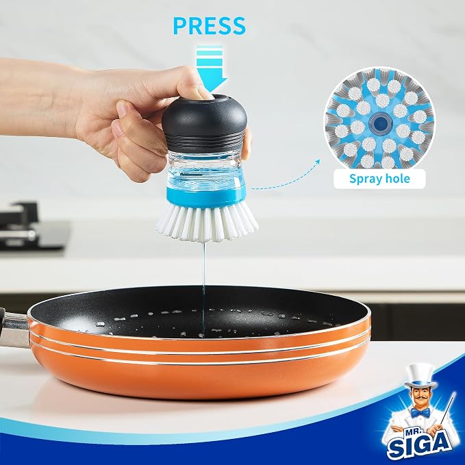MR.SIGA Soap Dispensing Palm Brush, 1 Pack, Navy/Blue | Dish brush with soap dispenser, palm scrubber, palm scrub brush, ideal for kitchen and dishes cleaning