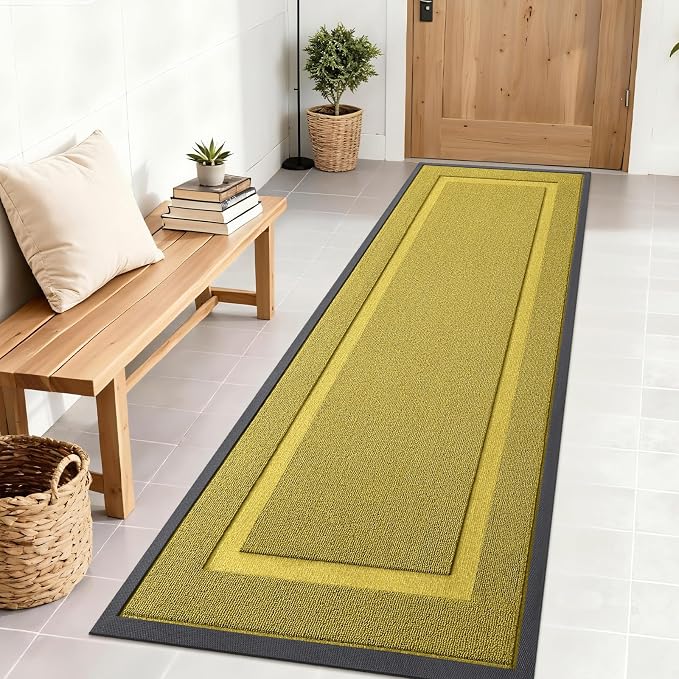 OLANLY Front Door Mat Outside 71x23, All-Season Heavy-Duty Rubber Doormat | Lime Green, Absorbent, Stain Fade Resistant, Waterproof Non-Slip Backing, Low-Profile Indoor Outdoor Floor Mat for Entryway