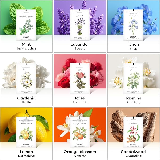 MYARO 12 Pack Rose Scented Sachets, Closet Deodorizer Car Air Freshener | Long-Lasting Sachet Bag, Odor Eliminator for Closet, Drawer, Bathroom, Clothes, Fabric Refresher, Home Fragrance Gift Set