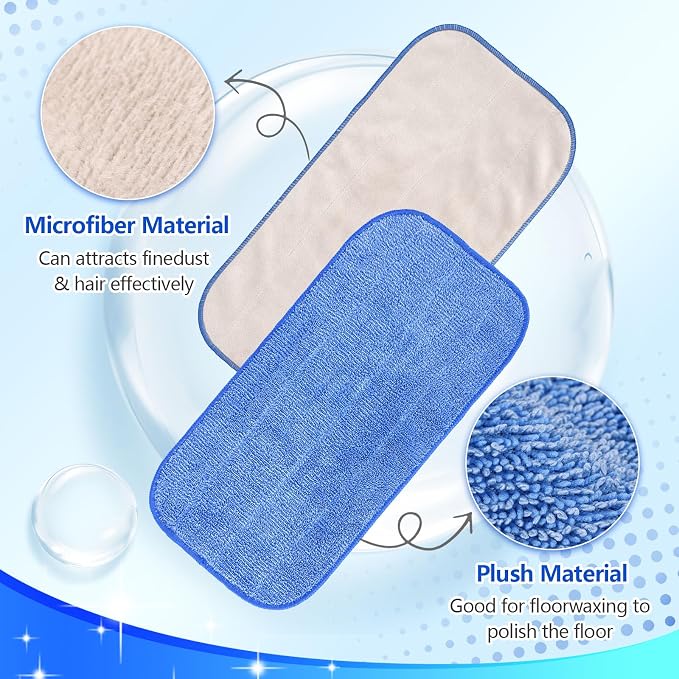 Microfiber Cleaning Cloth Compatible with MR SIGA Microfiber Mop | Professional Reusable Flat Mop Refills, Washable Mop Pads Replacement for Hardwood Cleaning, Dual-Sided Wet/Dry Use (4 Pack)
