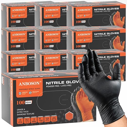 10 Mil Heavy Duty Mechanic Nitrile Gloves, Black XLarge 1000 Count | Diamond Grip, Latex Free Disposable Chemical Resistant Rubber Gloves for Industrial,Workshops, Auto Repair,Janitorial,Food