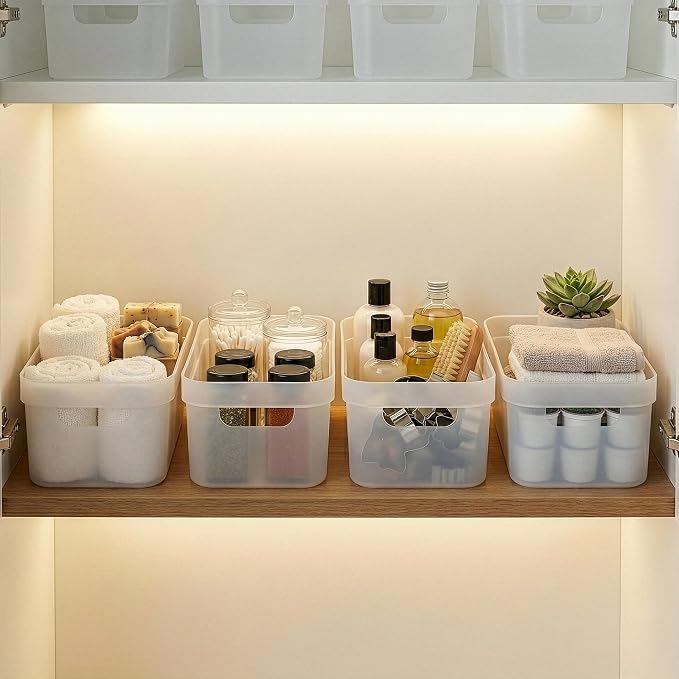 BINO | Plastic Storage Bins, 4 Liter - 4 Pack, Frosted | THE MODERN COLLECTION | Plastic Bins for Organization | Woven Storage Baskets for Organizing | Pantry Shelf Organizer Basket Container Bin