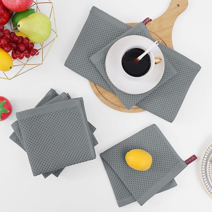 Homaxy 100% Cotton Waffle Weave Kitchen Dish Cloths 12-Pack, Grey | 12 x 12 Inches, Ultra Soft Absorbent Dish Towels, Quick Drying Dish Rags with Hanging Loop