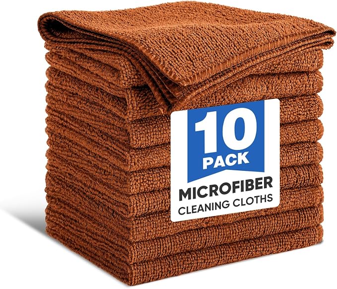TEAWOO 10 PCS Brown Microfiber Cleaning Cloths, Assorted Cleaning Rags | Microfiber Towels, Car Towels, Kitchen Towels, Bathroom Towels, Household Cleaning, 11.8"X11.8"