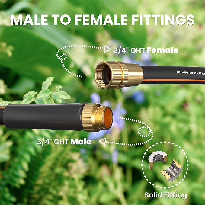 Giraffe Tools Garden Hose 25ft x 5/8" | Heavy Duty, Lightweight, Flexible Hybrid Hose, 25 ft Water Hose with Male To Female Fittings