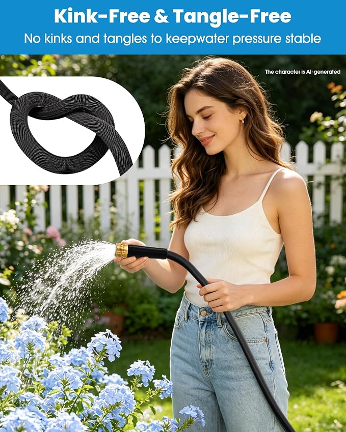 25 FT Garden Hose, Non-Expanding Water Hose, Ultra Flexible, Burst-Resistant, Kink-Free, High-Pressure Garden Hose for Easy All-Weather Use on Lawns, Gardens, and Outdoor Cleaning