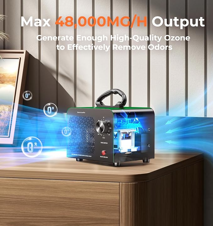 Hadlook Ozone Generator, 48,000mg/h High Capacity O3 Ozone Machine, Green | Commercial Use for Large Space 4000 Sq. Ft, Portable Odor Eliminator for Car, Home, Basement, Smoke, Pets