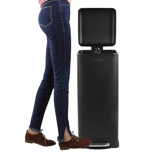 happimess Betty 8 Gal Step Trash Can Soft-Close Lid, Charcoal Black | Fingerprint Resistant, Removable Liner, Semi-Rectangular, Steel Pedal, Iron Powder Coated, 27" Height, Non-Skid Base
