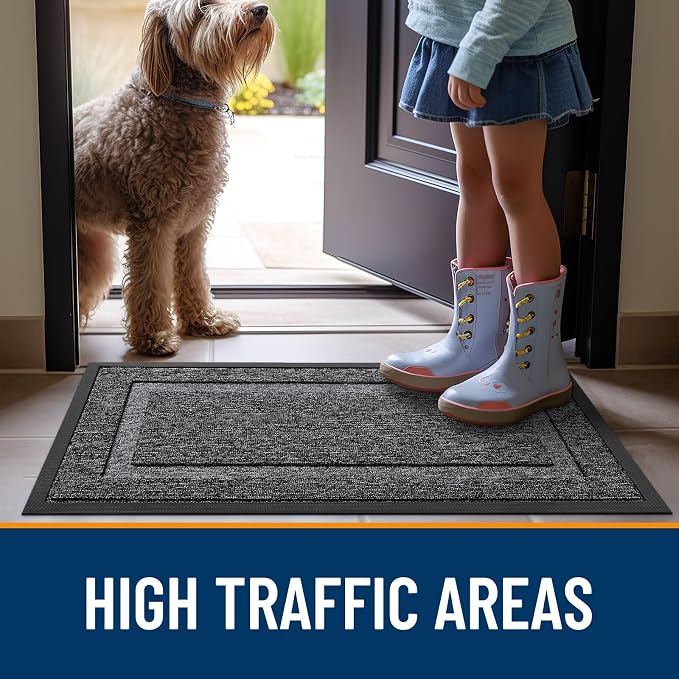 OLANLY Front Door Mat Outside 59x23, All-Season Heavy-Duty Rubber Doormat | Black and White, Absorbent, Stain and Fade Resistant, Non-Slip Backing, Low-Profile Indoor Outdoor Floor Mat for Entryway