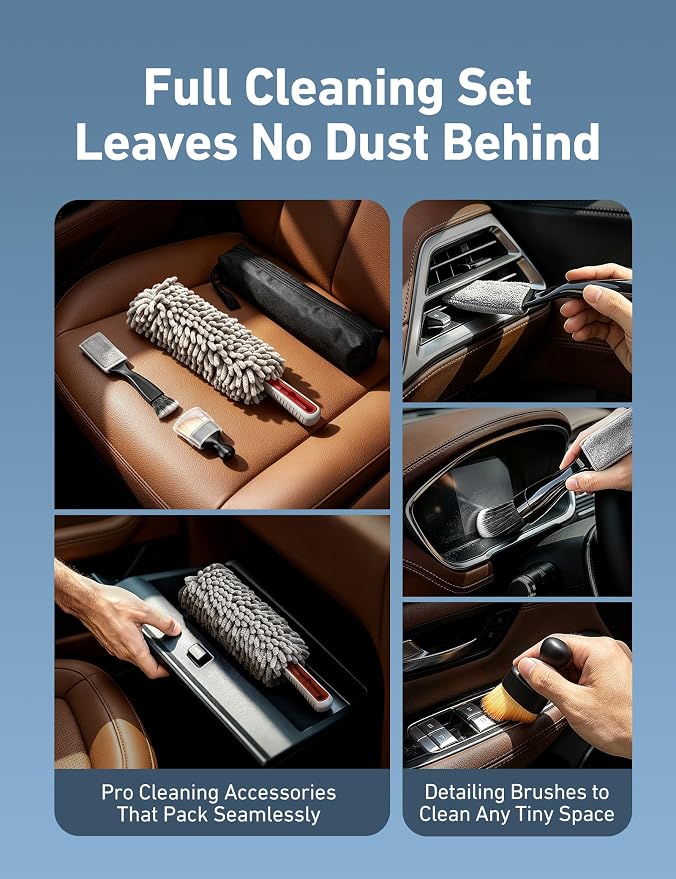 AstroAI Car Duster Kit, Microfiber Interior Cleaning Brush | High-Density, Soft on Screens, Washable & Quick-Dry, Kit with Detailing Brushes & Storage Bag, for Cars SUVs Home, Gray