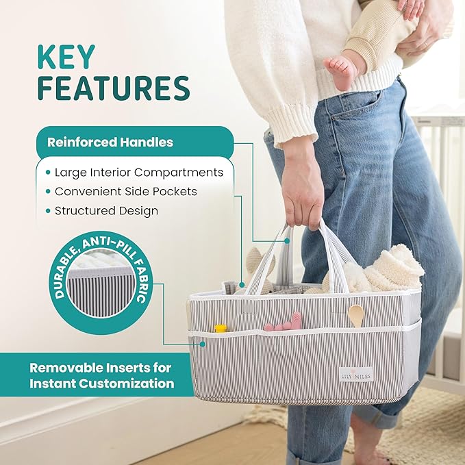 Baby Diaper Caddy Organizer - Large Tote Bag for Newborn essentials Boy or Girl - Baby Shower Basket - Nursery Must Haves - Registry Favorites - Newborn Caddie Car Organizer (Pack of 2)