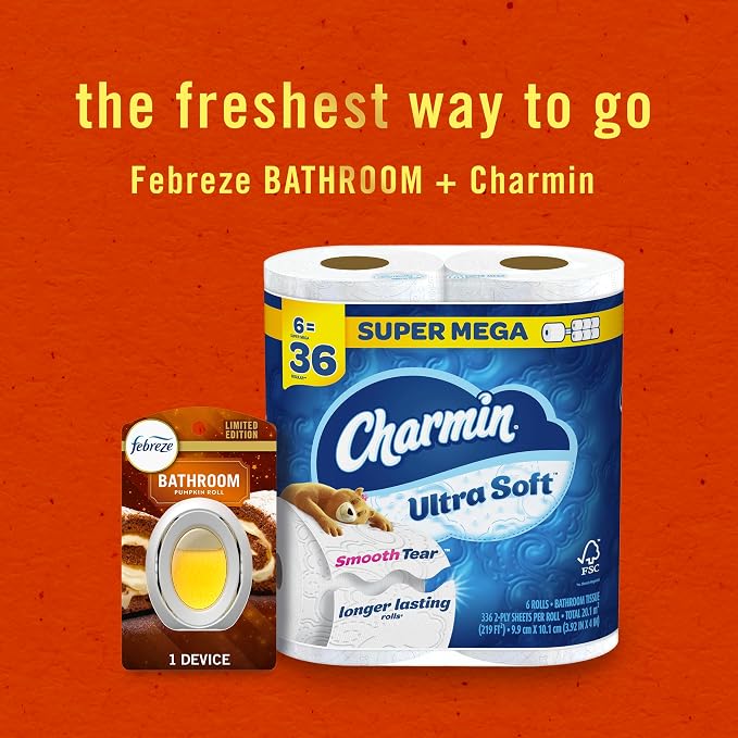 Febreze Odor-Fighting Bathroom Air Freshener for Small Spaces, Pumpkin Roll Scent, 4 Count