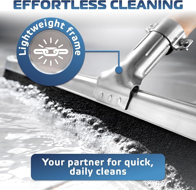 Uneven Surface Floor Squeegee 18’’, Double Foam Blade Garage Squeegee, Taper Pole Connection - Handle Sold Separately for Tiles, Concrete and Asphalt