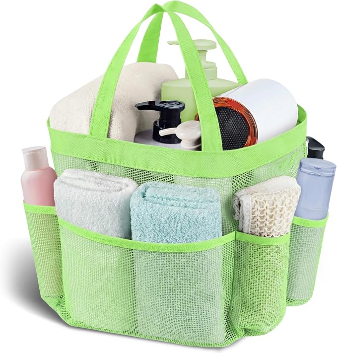 Mesh Shower Caddy Portable - 9 Pockets, Shower Bag for Dorm Room Camping | 2 Handle Quick Dry Shower Bag College Dorm Room Essentials Large Capacity Hanging Basket for Bathroom Travel Swimming Gym