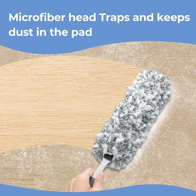 Microfiber Duster with an Extra Washable and Reusable Duster Head, Microfiber Dusters for Household Cleaning, Gray