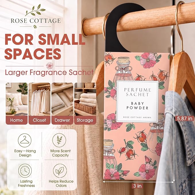 Large 12 Packs Baby Powder Hanging Scented Sachets Long-Lasting Closet Deodorizer Air Freshener Fabric Refresher Odor Eliminator for Drawer Home Fragrance Gift Set
