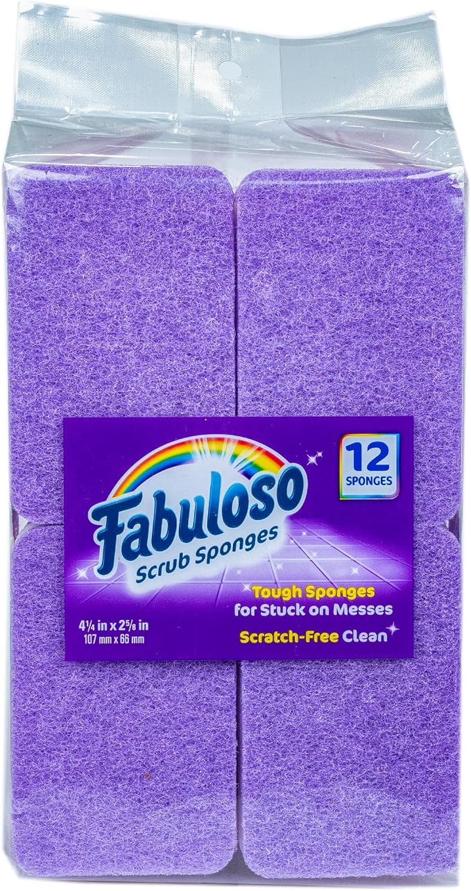 Fabuloso Scratch-Free Kitchen Dish Sponges, Purple, 12 Count Pack | Reversible pad and sponge combo, safe on nonstick cookware, ideal for everyday cleanup