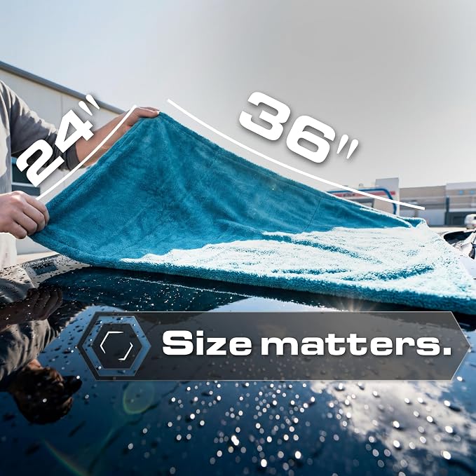 Microfiber Car Drying Towel 24"x36", 1300GSM Twisted Loop | Twisted Loop microfiber dries your car in one pass-1300GSM, streak-free & scratch-safe. Absorbs 6x its weight, no water spots
