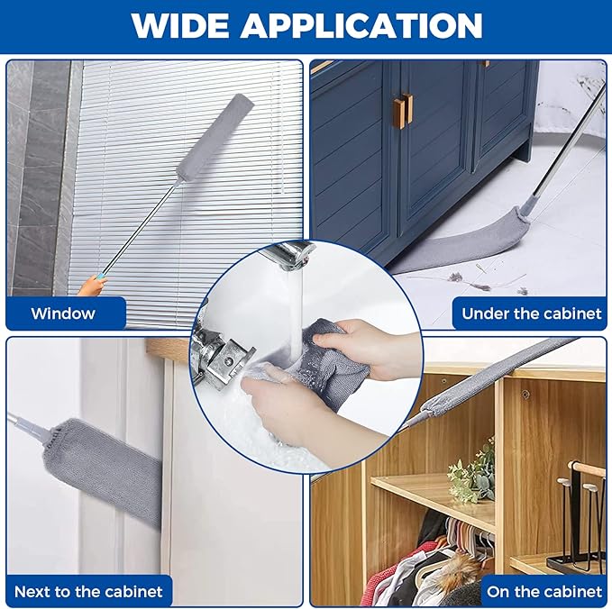 Retractable Gap Dust Cleaner Cleaning Tools with 2 Microfiber Dusting Cloths Long Handle 60inches Washable and Retractable Duster Brush for Cleaning Under Appliances Furniture Couch Fridge