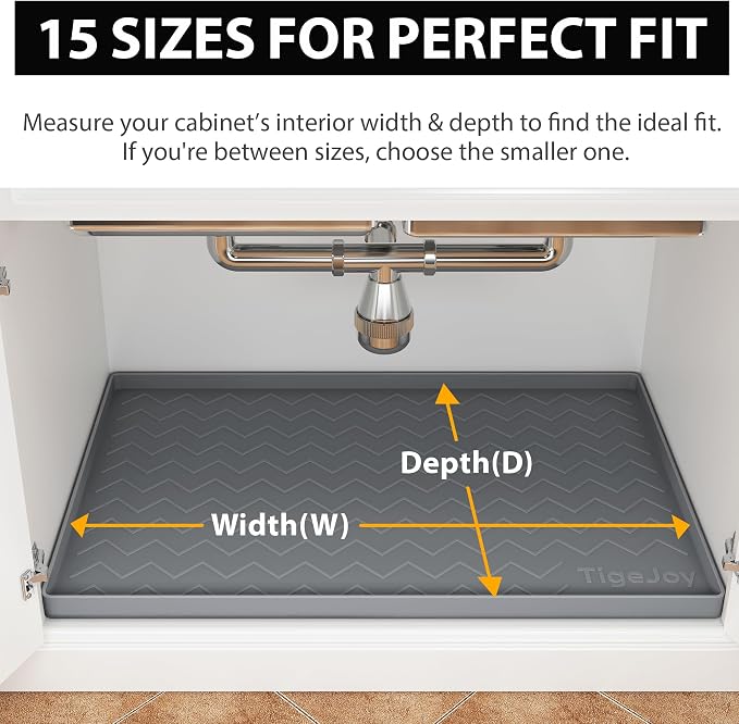 TigeJoy Under Sink Mats for Kitchen Waterproof 31" x 19", Cabinet Liner | Leak-Proof Silicone Mat Sink Protector, Kitchen Essentials Organizer and Storage,Boot or Shoe Tray, Pet Feeding Mat