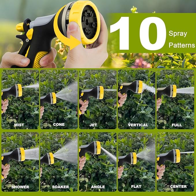 Garden Hose Nozzle with Adjustable 10 Watering Patterns Hose Spray Nozzle | Slip Resistant High Pressure Leak-Proof ,Water Hose Nozzle Sprayer for Plants & Lawns Watering,Car Washing and Pet Showering