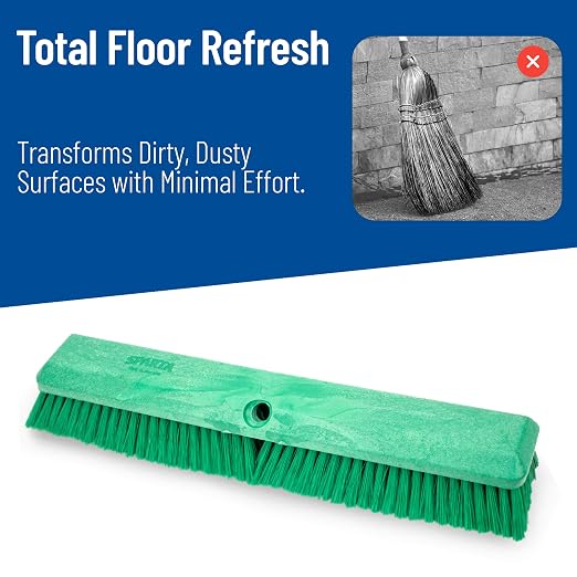 SPARTA 41890EC09 Omni Sweep Plastic Push Broom Head, Heavy Duty, Industrial Broom With Color Code System For Outdoor, Indoor, Garage, Concrete, Patio, Kitchen, Bathroom, 18 Inches, Green