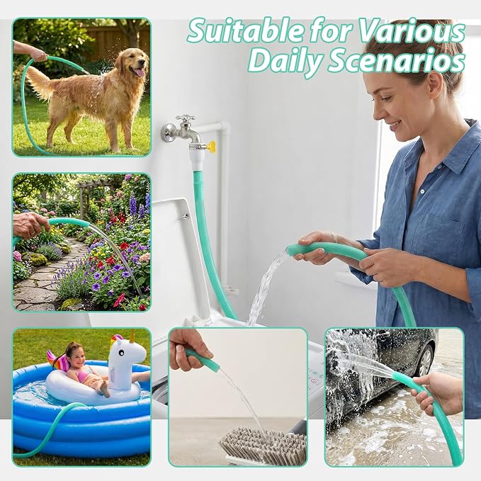 Faucet Hose Adapter for Sink, Transparent PVC Tube with Adjustable Faucet Connector and Hose Clamp Portable Water Transfer Accessories for Sink, Bucket, Garden, Pet Bathing (6.5 FT-Green)