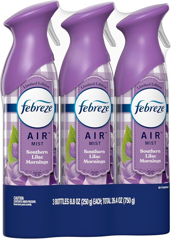 Febreze Air Mist Air Freshener Spray, Odor-Fighting Room Spray, Air Fresheners for Home and Bathroom and Kitchen, Aerosol Can, Southen Lilac Mornings Scent, Purple, 8.8oz (Pack of 3)