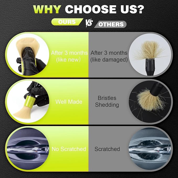MVEQRRN 10PCS Car Detailing Brush Set,Boars Hair Detail Brush Kit(Green) | Ultra Soft No Scratch, Car Dust Brush,Car Detailing Brushes Kit, Detail Brushes Car Detailing for Interior Exterior