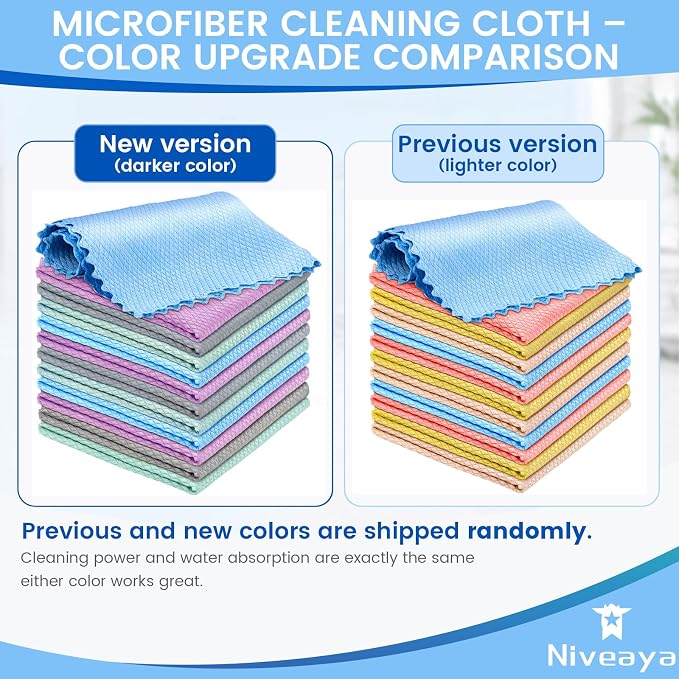 Niveaya 12 Pack Reusable Fish Scale Cloth, Microfiber Glass Cleaning Cloth | Quick Drying Polishing Cloth, Streak Free Lint Free Cleaning Rags for Glass Kitchen Window , Nano Cloth Magic Cleaning Towels