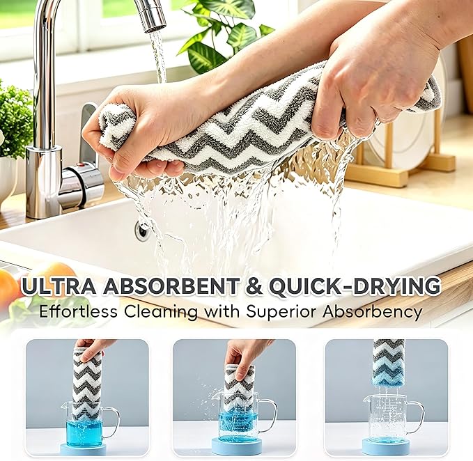 Microfiber Cleaning Cloths, 6 Pack Gray Kitchen Towels | 12x12 Inch, Ultra Soft Absorbent, Lint Free Dish Towels with Hanging Loop, Reusable for Kitchen, Car & Household