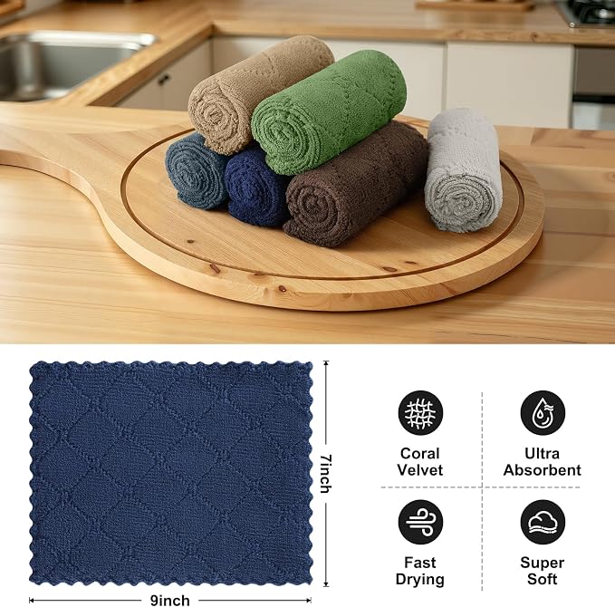 Homaxy Super Soft Coral Velvet Dish Cloths 18 Pack, 7" x 9" | Ultra-Absorbent Dishcloths, No Lint, Nonstick Oil, Fast Drying, Microfiber Cleaning Cloth