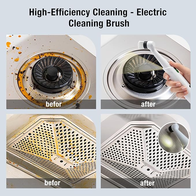 Electric Grout Cleaner, Electric Spin Scrubber, 5 Magnetic Heads | Rechargeable Waterproof Power Scrubber for Tile Grout, Bathroom, Kitchen, Sink & Crevices