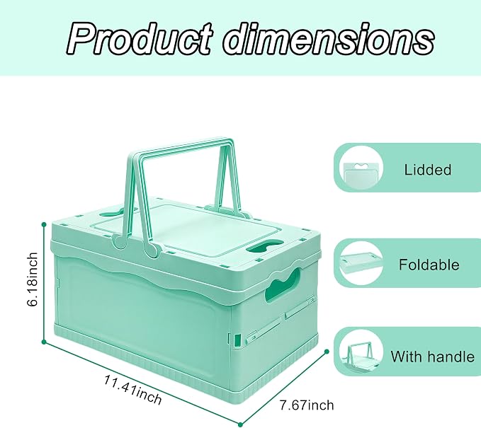 Foldable Small Plastic Baskets with Lids and Handles for Organizing,Collapsible Storage Crates, Stackable Bins for Home Kitchen Bedroom Bathroom Office (Blue, 12 * 8 * 7)