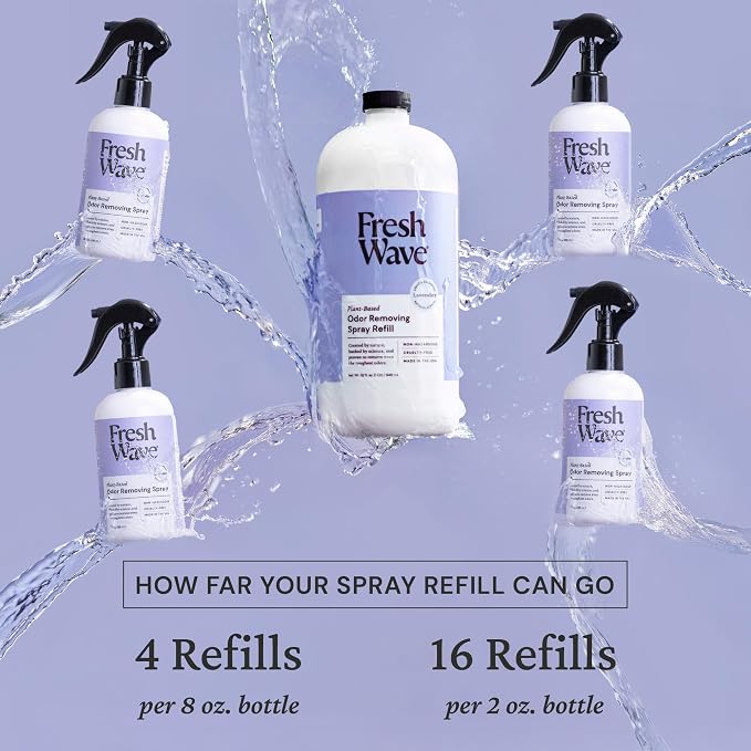 Fresh Wave Odor Eliminator Spray Refill, Room & Fabric, 32 oz, Lavender | Refills Fresh Wave spray bottles, Plant oil formula, No phthalates or parabens, Fabric and room deodorizer
