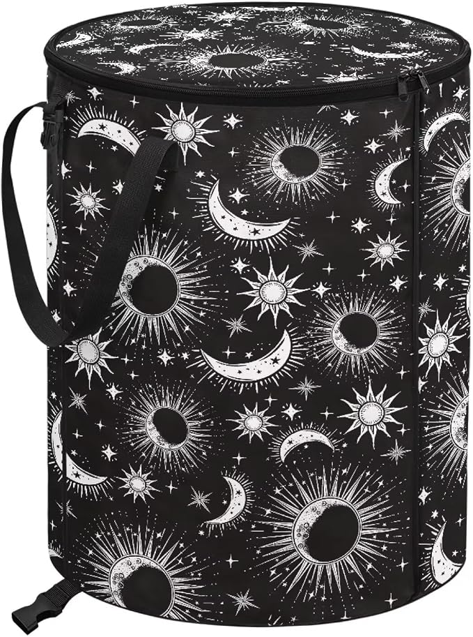 Gothic Sun Moon Pop up Outdoor Garbage Can 24 Gallon Collapsible Camping Trash Can with Zipper Lid Reusable Heavy-Duty Polyester Trash Bin for Campsites Boat Backyard Parties