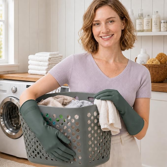 Cleaning Rubber Gloves, Waterproof Non-Slip Long Cuff Dishwashing Household Kitchen Gloves