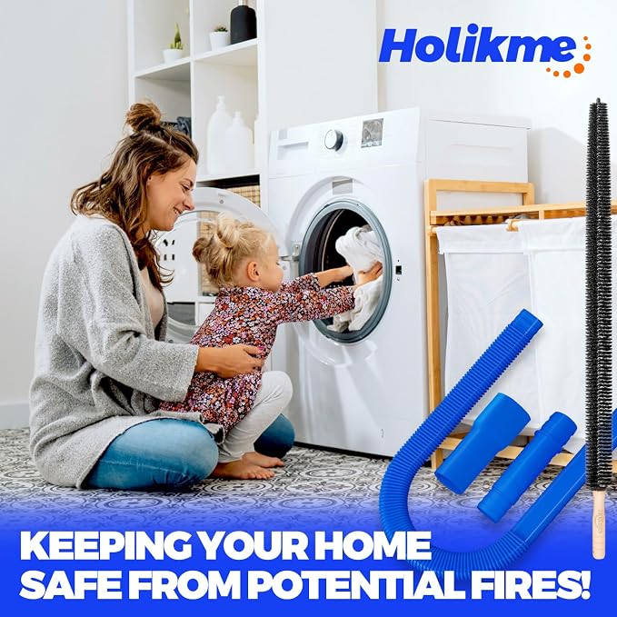 Holikme Dryer Vent Cleaner Kit 2Pack - Lint Vacuum Attachment & Brush | Deep Blue Dryer Vent Vacuum Hose Attachment & Brush Reach Deep Traps - Remove Hidden Lint, Speed Drying & Reduce Fire Risk