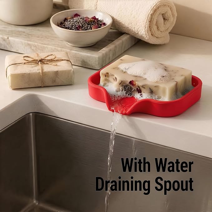 Zulay Kitchen Small Silicone Sponge Holder (4.9x3.3”) – Space-Saving Sink Organizer Tray for Sponge, Soap, Brush & More – Compact Non-Slip Dish for Kitchen & Bathroom (Red)